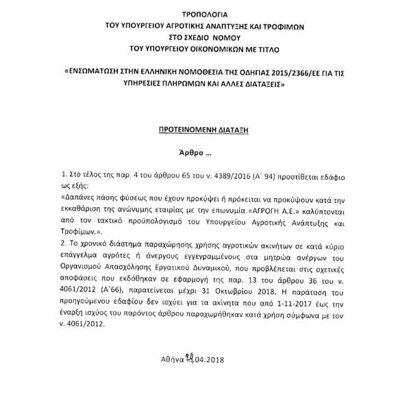 ΤΡΟΠΟΛΟΓΙΑ ΓΙΑ ΠΑΡΑΧΩΡΗΣΗ ΧΡΗΣΗΣ ΑΓΡΟΤΕΜΑΧΙΩΝ
